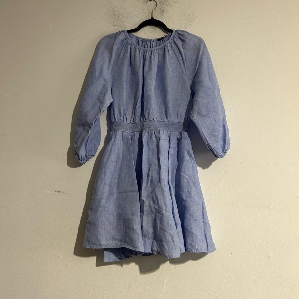 J. Crew Palermo Smocked-Waist Mini Dress in Linen Blue Small Coastal Preppy
